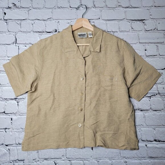 Chico's Tops - Vintage Chico's Design Silk Linen‎ Blend Beige Tan Button Up Boxy Top Size 1